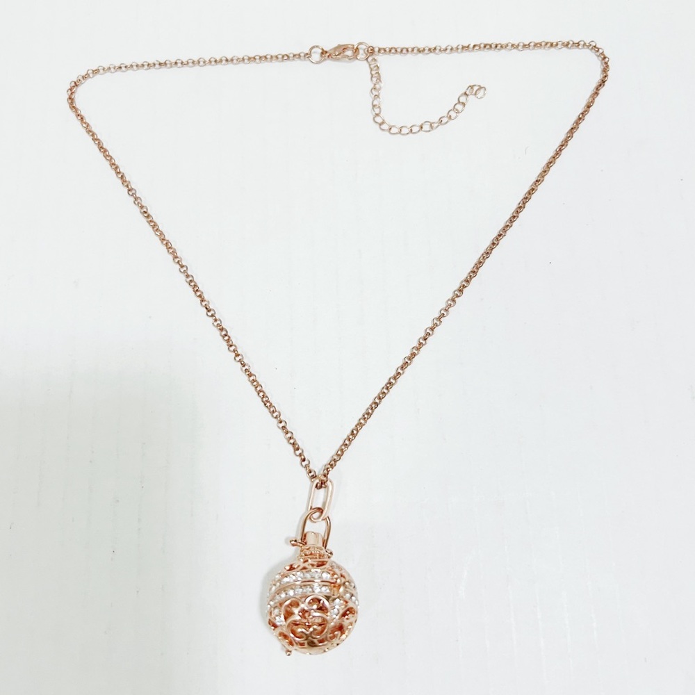 Vintage 34" Rose Gold Colored & Rhinestone Perfume Necklace